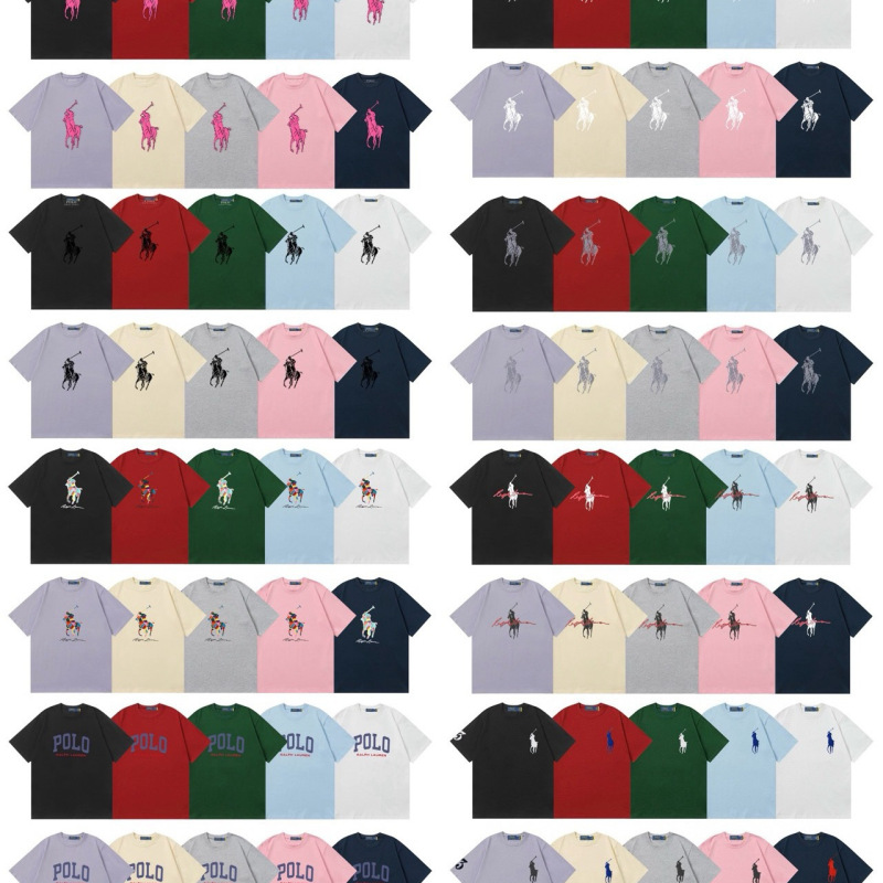 クロスボーダー 25ssRL Laff's 高品質刺繍ロゴ ルーズコットン 半袖 メンズ レディース おしゃれで万能なTシャツ|undefined