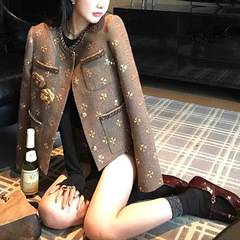 亮片小香风外套女秋季新款高级感复古小个子正肩短款上衣短裤套装