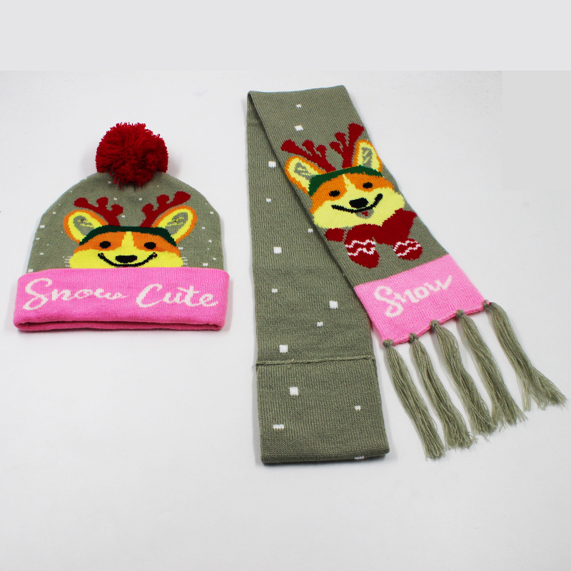 Fabricante transfronterizo de gorros navideños europeos y americanos tejidos en jacquard, gorros navideños de lana con luces LED, gorros navideños con pompón y bufandas. image 52