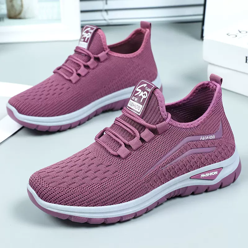 鞋子女款夏季透气休闲单鞋跨境批发飞织系带女鞋软底不累脚跑步鞋