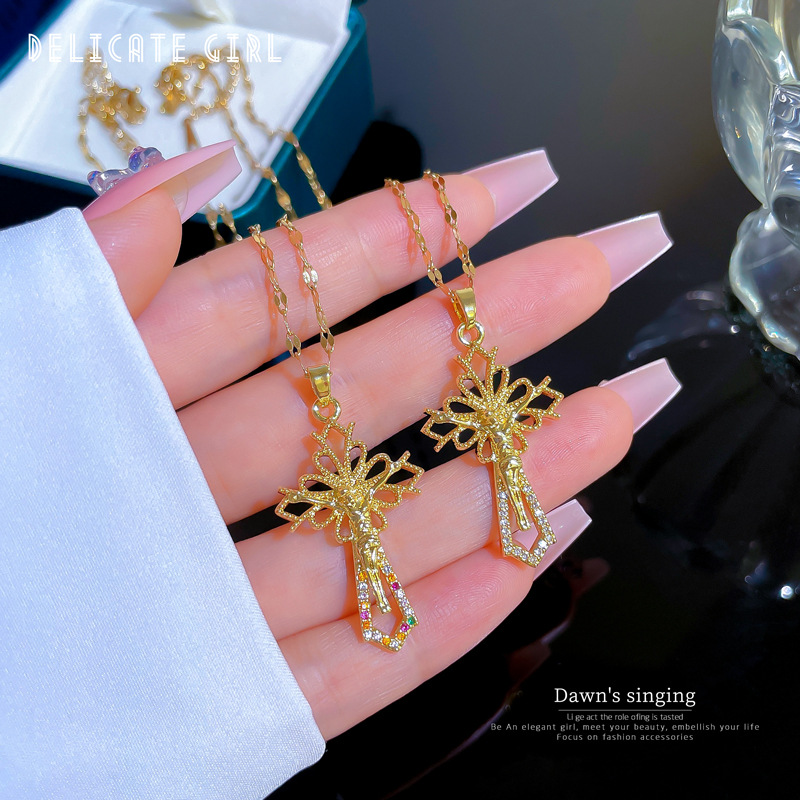 Collana a catena con micro diamanti per donna stile elegante_voghion.com