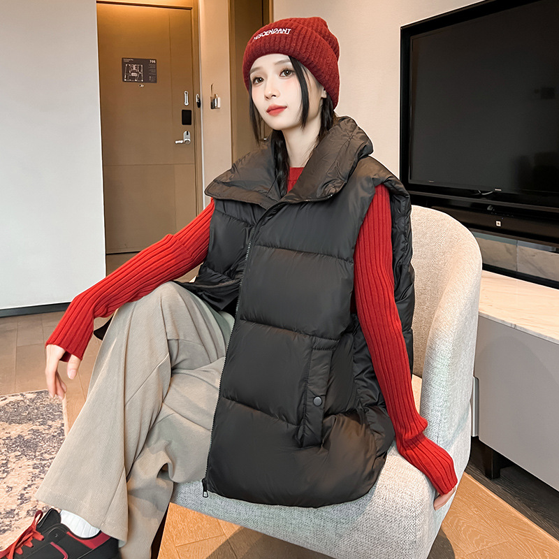 2025 comercio exterior nuevo chaleco de algodón de pluma grande chaleco suelto chaqueta de hombro de moda moda chaleco de moda universal