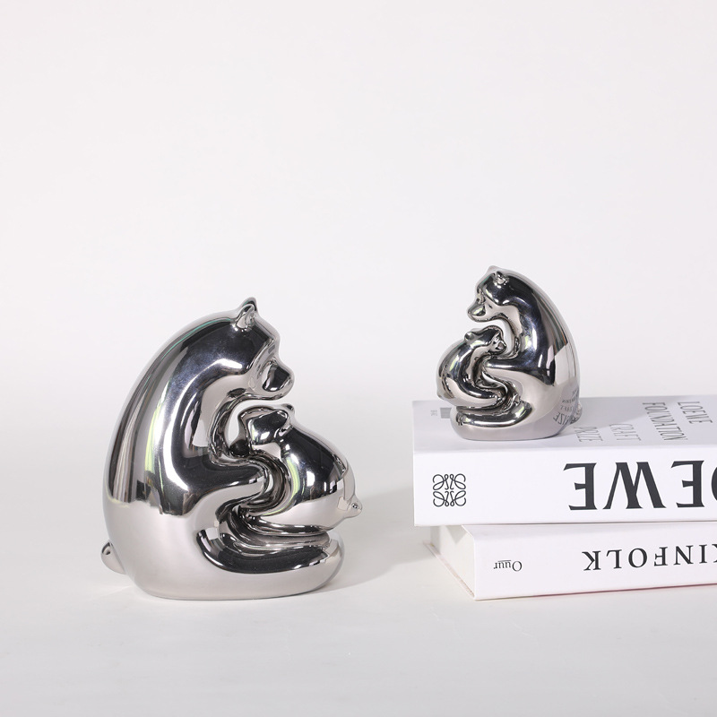 Luz de lujo plata Oso Polar decoración hogar simple dormitorio sala de estar decoración del gabinete del vino pequeña decoración artesanía de cerámica