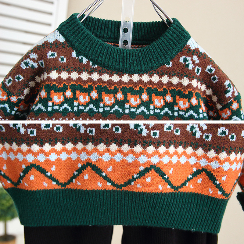 6850 suéter de cuello redondo para niños otoño e invierno 2024 nuevo suéter de punto para niños versión coreana de la camisa de fondo grueso para mantener al bebé caliente image 4