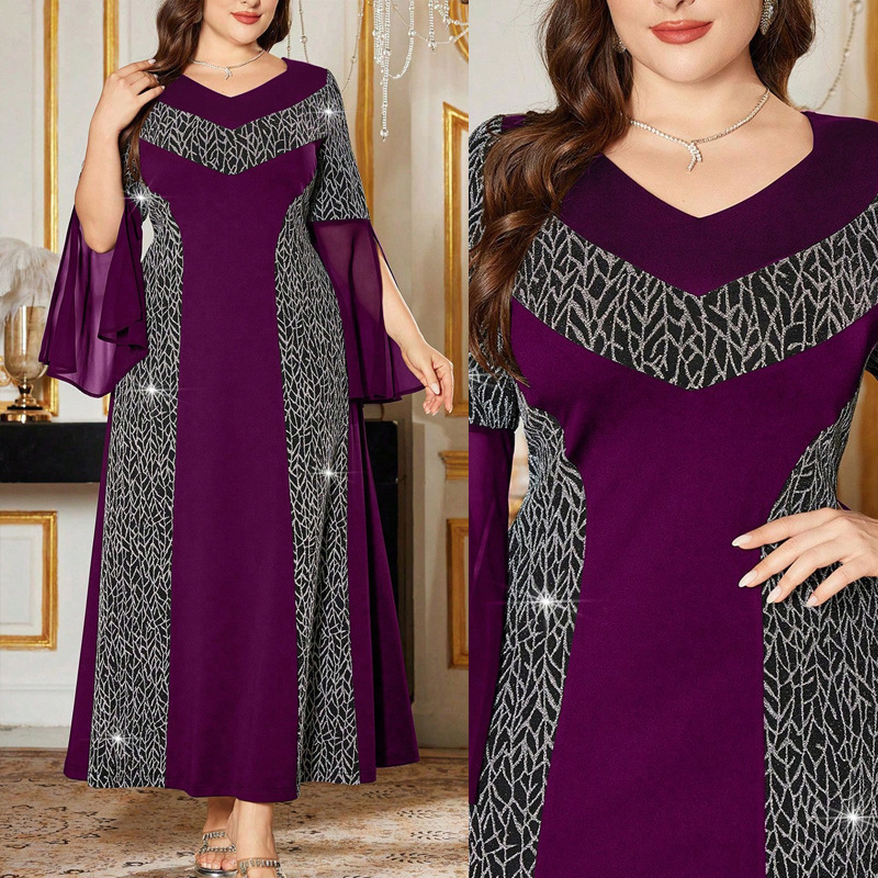 In-Stock Plus-Size Patchwork Nightclub Sexy Women's Fashion New Stylish Goddess-Style Evening Gown Long Dress