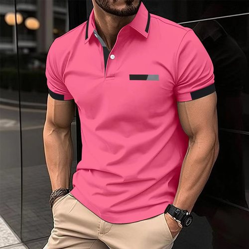 Amazon New Cross-border Men's Casual POLO Shirt with Pouch Front Pocket, Collar Button Business T-shirt Top for Men