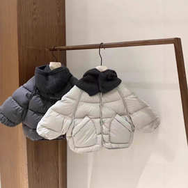 儿童连帽棉服冬2025男女童毛线帽围巾帽手塞棉棉袄加厚保暖棉衣