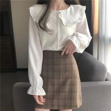 韩版长袖纯色网红很仙衬衣娃娃领衬衫女宽松2025秋甜美上衣洋气女