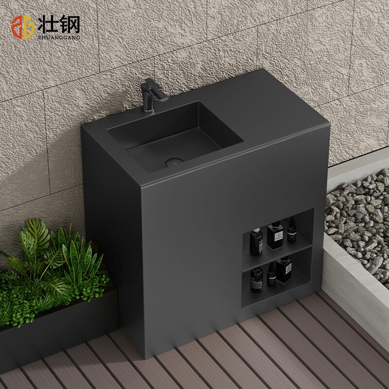 Black Stainless Steel Bathroom Cabinet Integrated Basin Bathroom Washbasin Floor-Standing Washbasin [Processing]