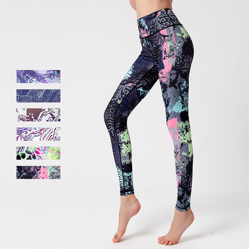 Cross-Border Hot-Selling Printed Yoga Pants for Women, High-Waisted, Butt-Lifting Leggings, High-Elastic, Breathable Fitness Sports Tights