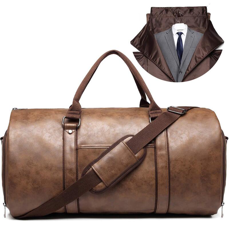 in stock dry leather travel bag carrying clothing bag leather clothing luggage bag convertible men's suit travel bag