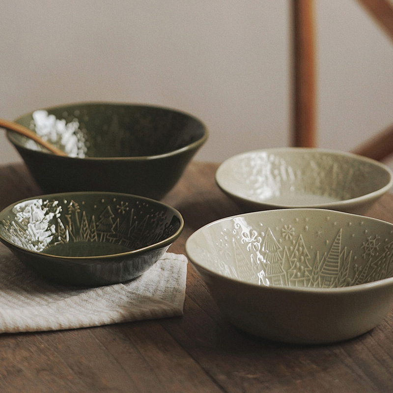 Writer's Hand-kneaded Hand-made Ceramic Tableware Forest Animal Noodle Bowl Salad Bowl Fruit Bowl Dessert Bowl Noodle Bowl