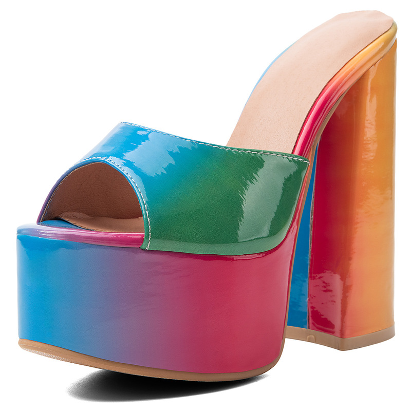 European and American foreign trade cross-border sexy Y2k millennium hot girl rainbow large size 47 platform chunky high heel women's sandals