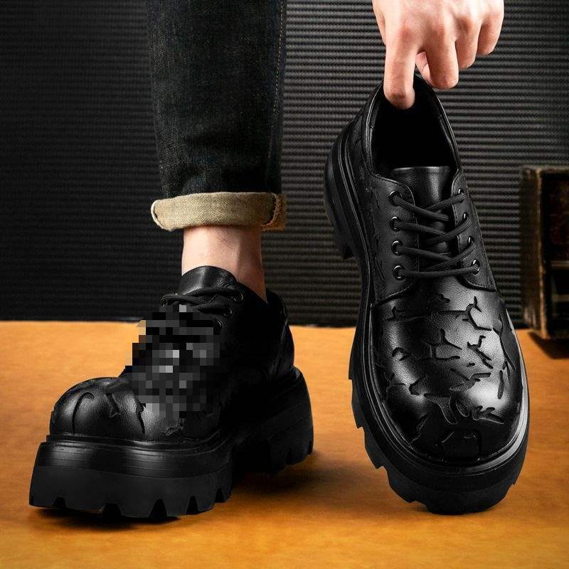 ShoeVault 2025 Nieuwe dikke zolen, modieuze leren schoenen met een hoogteverhogend effect, Derby Distressed Cracks, boardschoenen voor heren_voghion.com