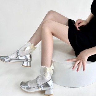 Summer Auriculata Sweet Cotton Socks Lolita Milk White Big Bow Girl Jk Mary Jane Mid-tube Socks