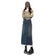 Vintage High Waist A- Line Denim Skirt Women's Autumn New Design Sense Small Split Long Skirt Hip Skirt