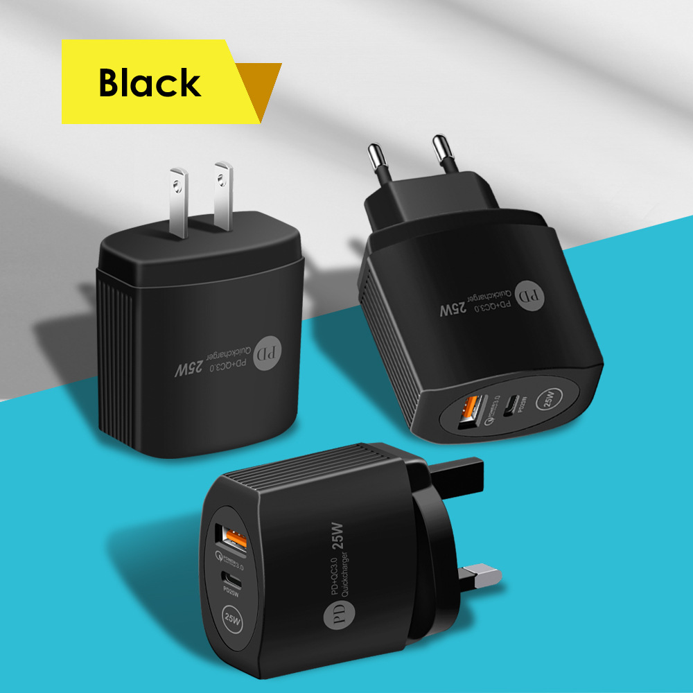 Chargeur PD25W, norme américaine, européenne et britannique, tête de chargement rapide pour téléphone portable PD + QC3.0_voghion.com