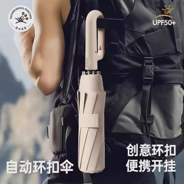 Automatic Portable Ring-Handle Sun and Rain Umbrella for Men and Women, Uv Protection, Windproof Reinforced Folding Umbrella