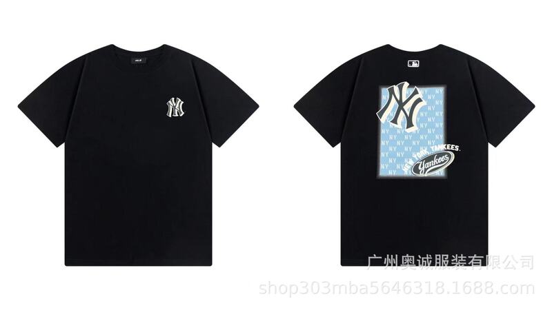 韓国 25ss 新 MLB 春夏新作 ny ビッグロゴ刺繍半袖プリントラウンドネック Tシャツ男女兼用|undefined