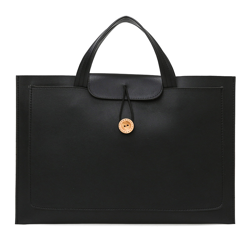 Korean Style Solid Color Minimalist Leather Laptop Bag Professional Handbag Briefcase for Women Business OL Style Document Bag 14 inch - Thumbnail 5