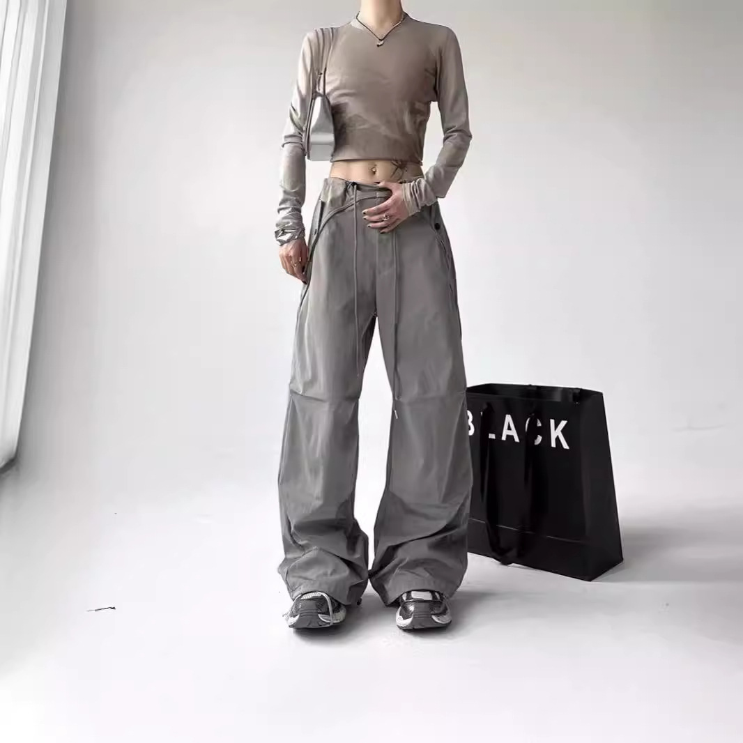 Pantalones Cargo Paracaidistas con Cordón y Puño Ajustado para Mujer