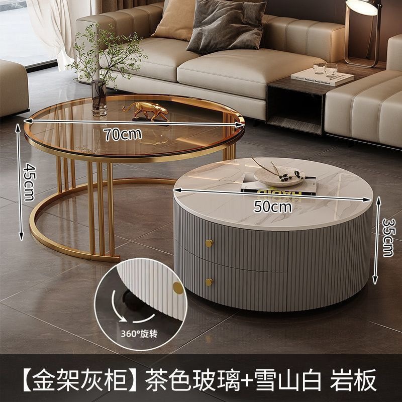 Cream Italia tabla de roca retráctil mesa de té lujosa moderna combinación simple sala de estar pequeña casa mesa redonda