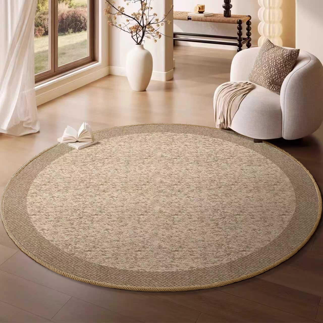 Alfombra redonda de terciopelo de lujo ligero, sala de estar, resistente a la suciedad y fácil de cuidar, sala de estudio, silla de computadora, alfombra antideslizante, alfombra de dormitorio de alta calidad