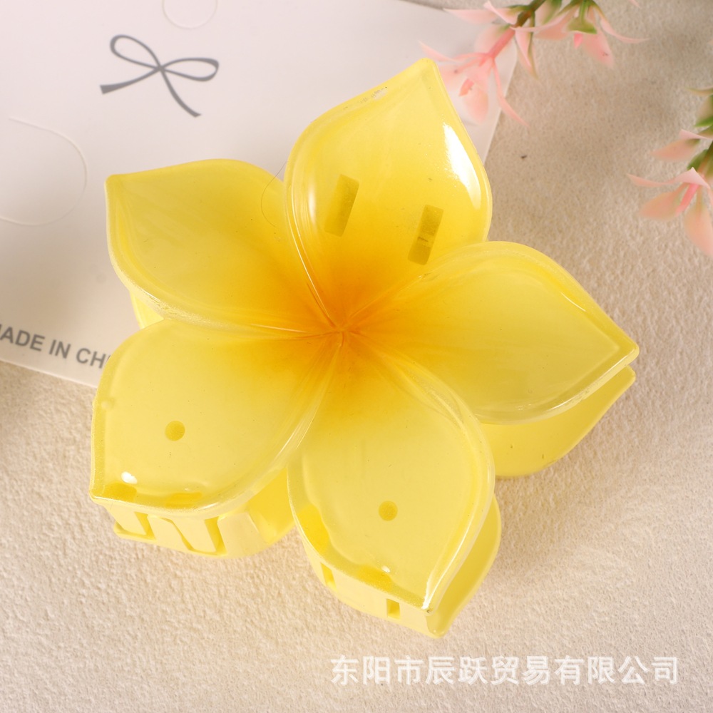 Nuevo color frangipani acrílico pinza para el cabello flor pinza de agarre de alta calidad elegante accesorio para el cabello de mujer pinza de tiburón de agarre lateral
