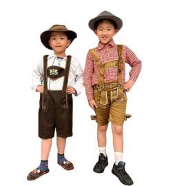 万圣节儿童德国啤酒服六一儿童演出服男慕尼黑格子帽子传统服装