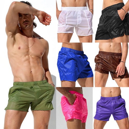 Cross-border popular see-through men's swimming trunks sexy men's beach trunks fully transparent custom white lined shorts