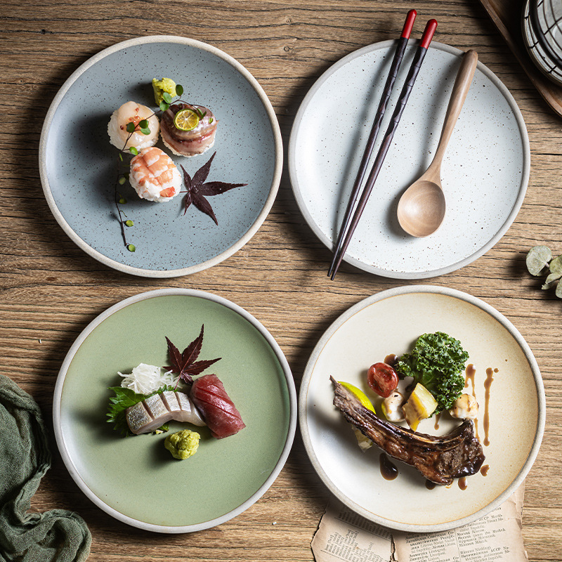Wholesale rustic ceramic plates, simple ceramic dishes, dinner plates for home, restaurant, hotel, Japanese-style food plates, round dessert plates Wholesale rustic ceramic plates, simple ceramic dishes, dinner plates for home, restaurant, hotel, Japanese-style food plates, round dessert plates