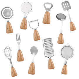 笑脸榉木柄11件套厨房小工具 DIY烘焙叉勺铲分打蛋器刨丝器开瓶器