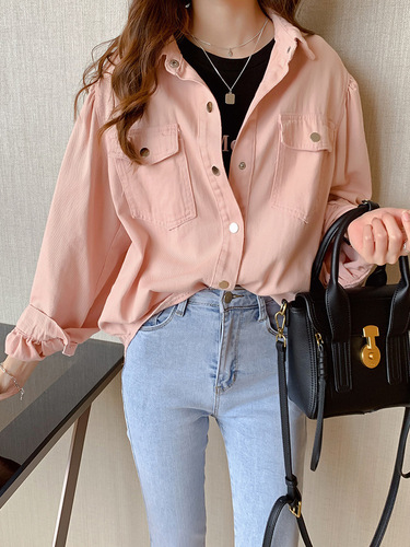 White shirt women's 2024 spring new fashion design niche top loose long-sleeved denim shirt