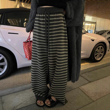 厚实暖暖条纹毛线裤慵懒舒适针织休闲裤女秋冬高级感条纹针织裤女