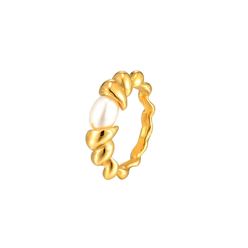 20g Weight Freshwater Pearl Inlay Material Fashion Geometric Titanium Steel Plating Freshwater Pearl 14k Gold Plated Rings