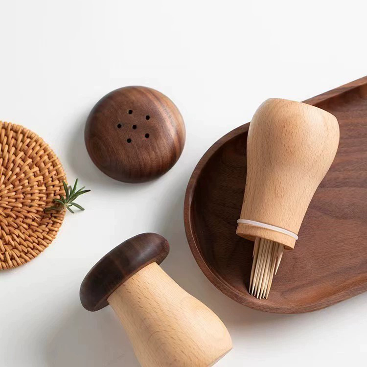 Creativa caja de palillos de dientes de hongo retro casera de alto valor de imitación de madera de nuez encantadora decoración de lujo antiguo estilo chino