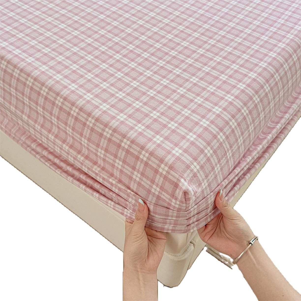 100% de algodón teñido de algodón lavado con agua una sola cama de tres piezas con estera protectora, cubierta de cubierta sucia para estudiantes
