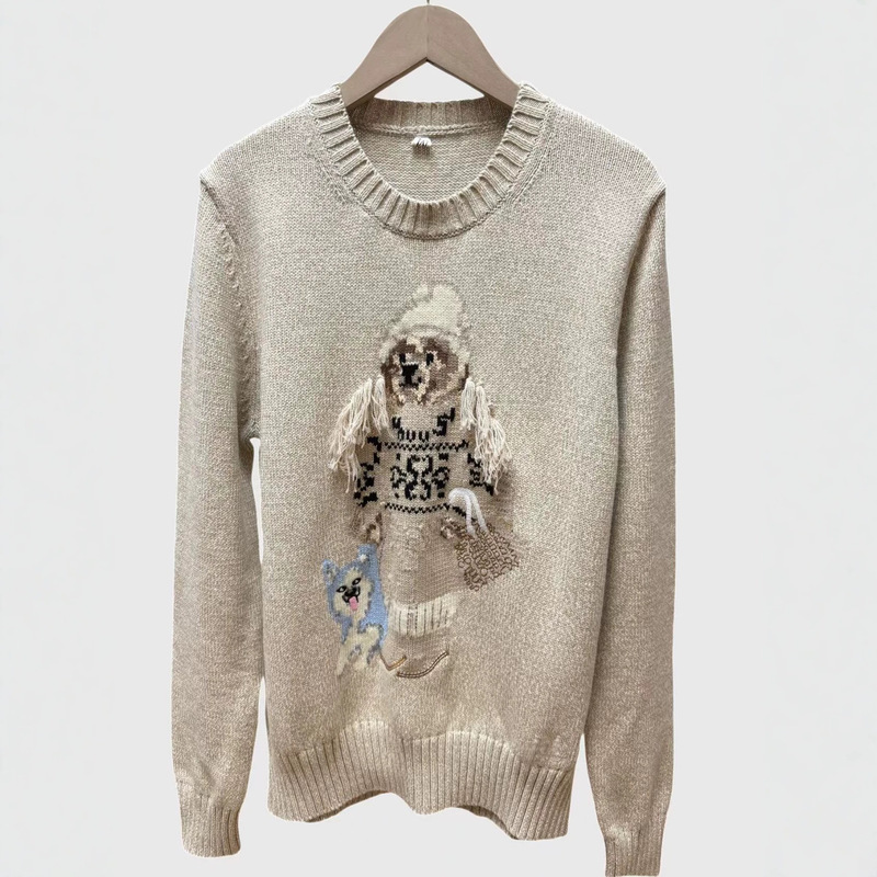 High-quality foreign trade version, scannable code, new Raffia cartoon bear long-sleeve round-neck knitted pullover casual sweater High-quality foreign trade version, scannable code, new Raffia cartoon bear long-sleeve round-neck knitted pullover casual sweater