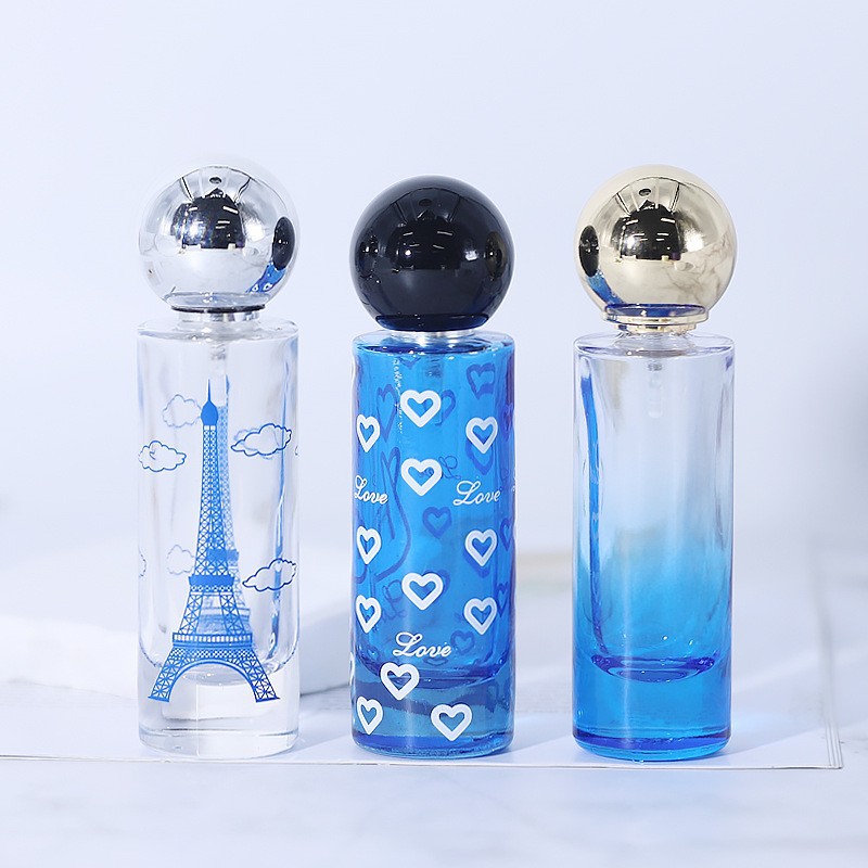 新款30ml圆柱形香水瓶丝网印刷喷漆玻璃瓶便携小容量玻璃香水瓶