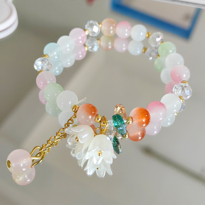 Cream two-color orchid bracelet female little red book popular elegant girl Yiwu small jewelry crystal flower bracelet