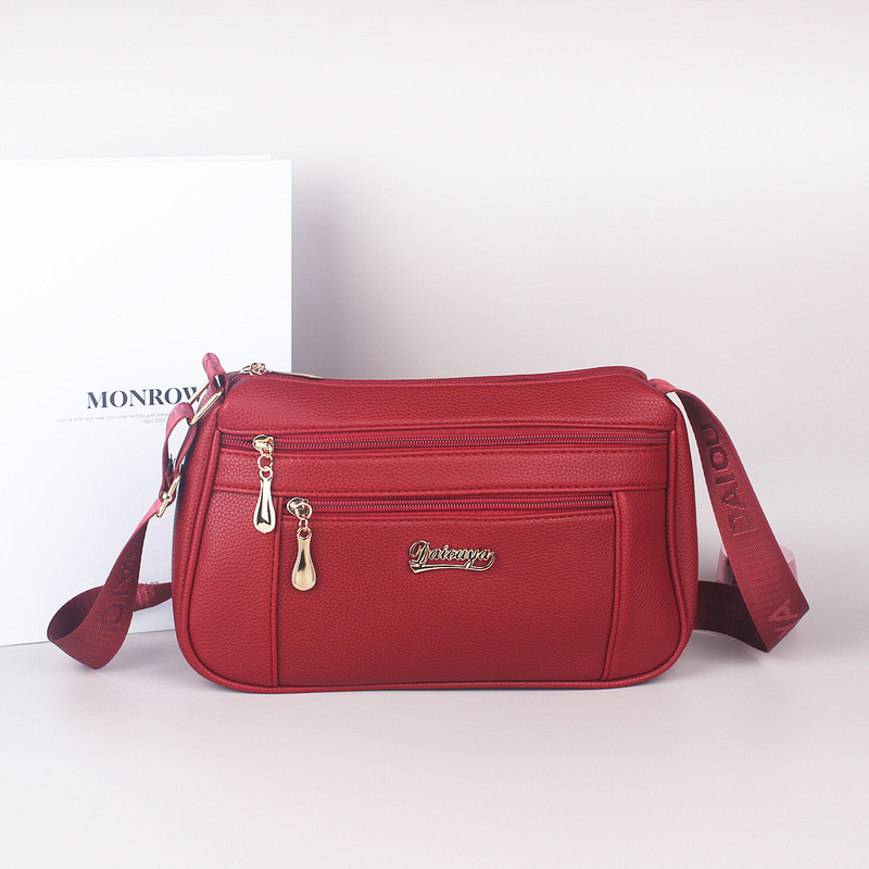 Daiouya Women's Bag 2026 New Model Solid Color Soft Leather Bag for Middle-Aged and Elderly Mothers, Large Capacity Crossbody Bag, Suitable for Market Events