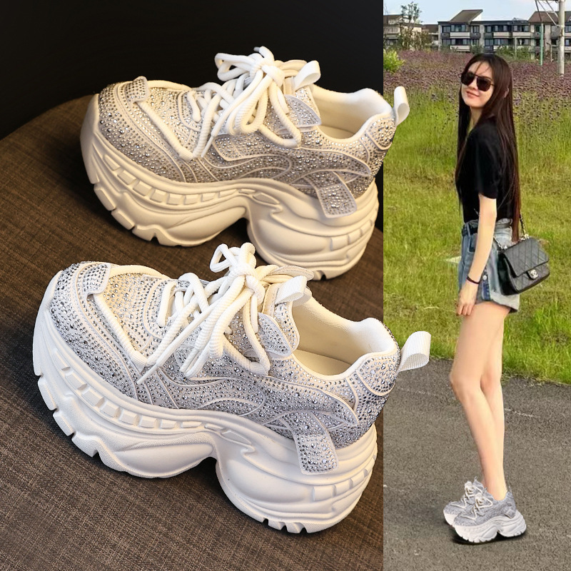 HS6798-55厚底内增高水钻老爹鞋女2025秋季新款9cm松糕运动休闲鞋|undefined