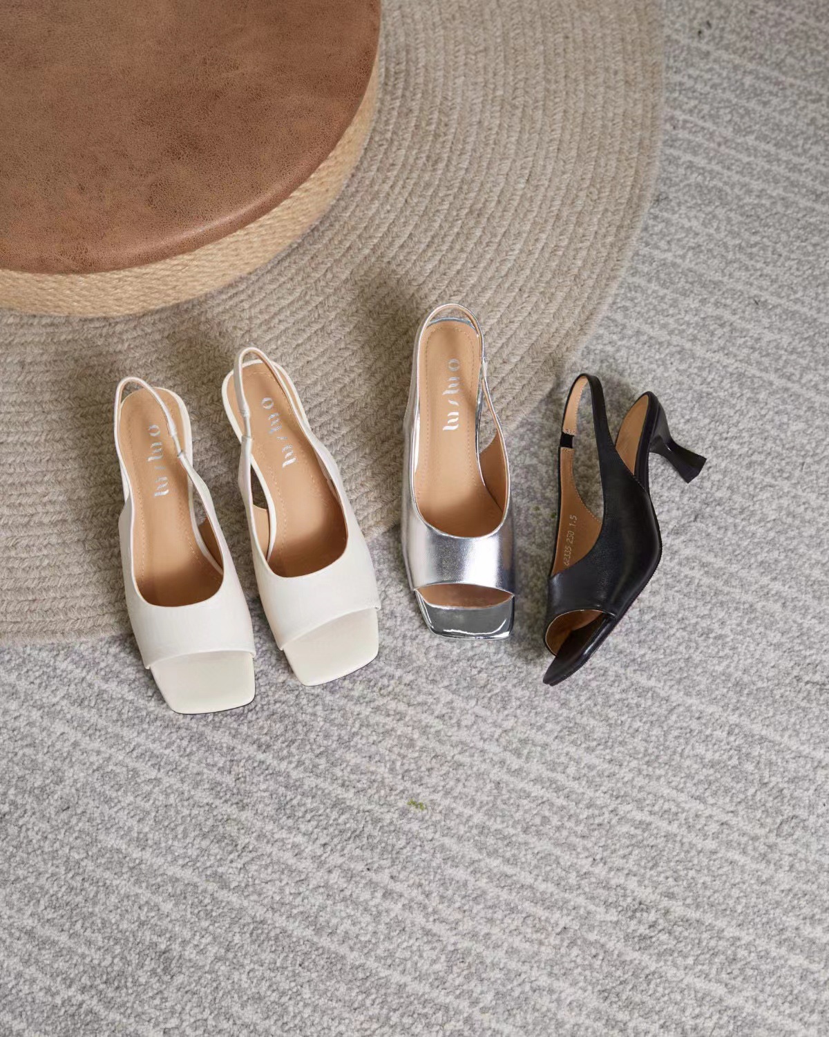 Sandal cao gót nữ mũi nhọn quai ngang da thật, gót trung bình, đế mềm hở gót — đen chi tiết 8