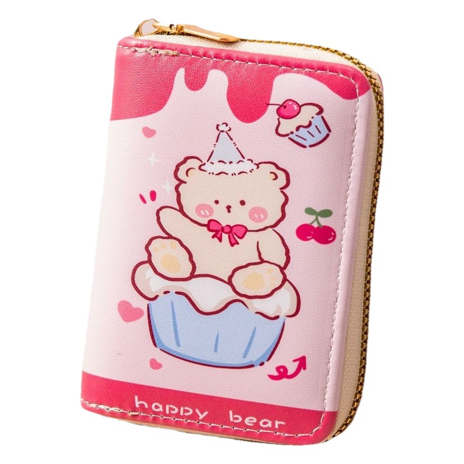 Nueva caricatura de las mujeres titular de la tarjeta órgano lindo japonés mini monedero gran capacidad Multi-Tarjeta cremallera cartera