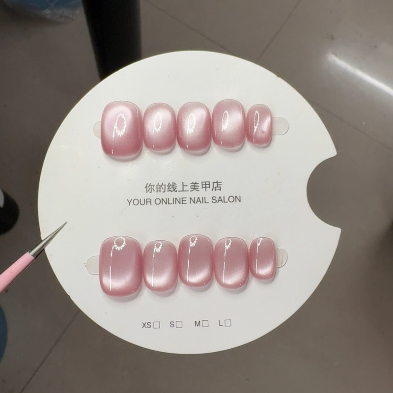 New Glass Bead Cat Eye Pure Handmade Wearable Nails Cross-Border Hot Selling Flash Boutique Fake Nail Patch Finished Product Wholesale