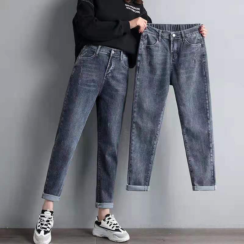 [Best Selling in Store] Pear-Shaped Jeans Women's Straight-Leg Loose Large Size Women's New High Waist Slimming Stretch
