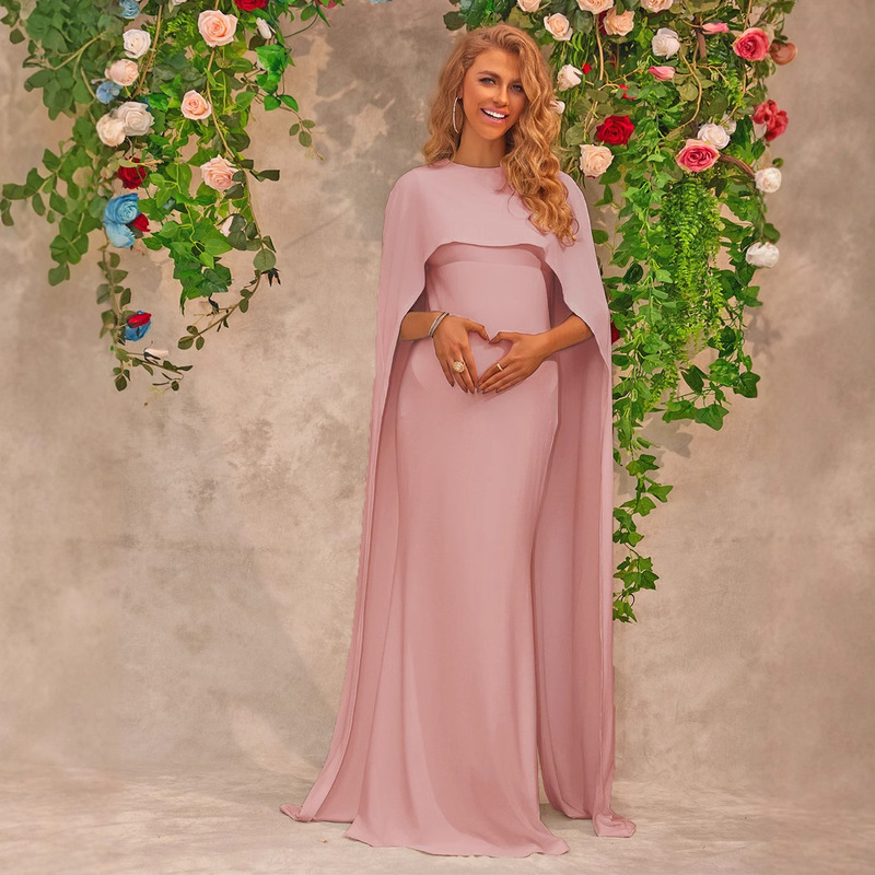 New Europe and the United States cross-border full-length solid color high sense maternity dress