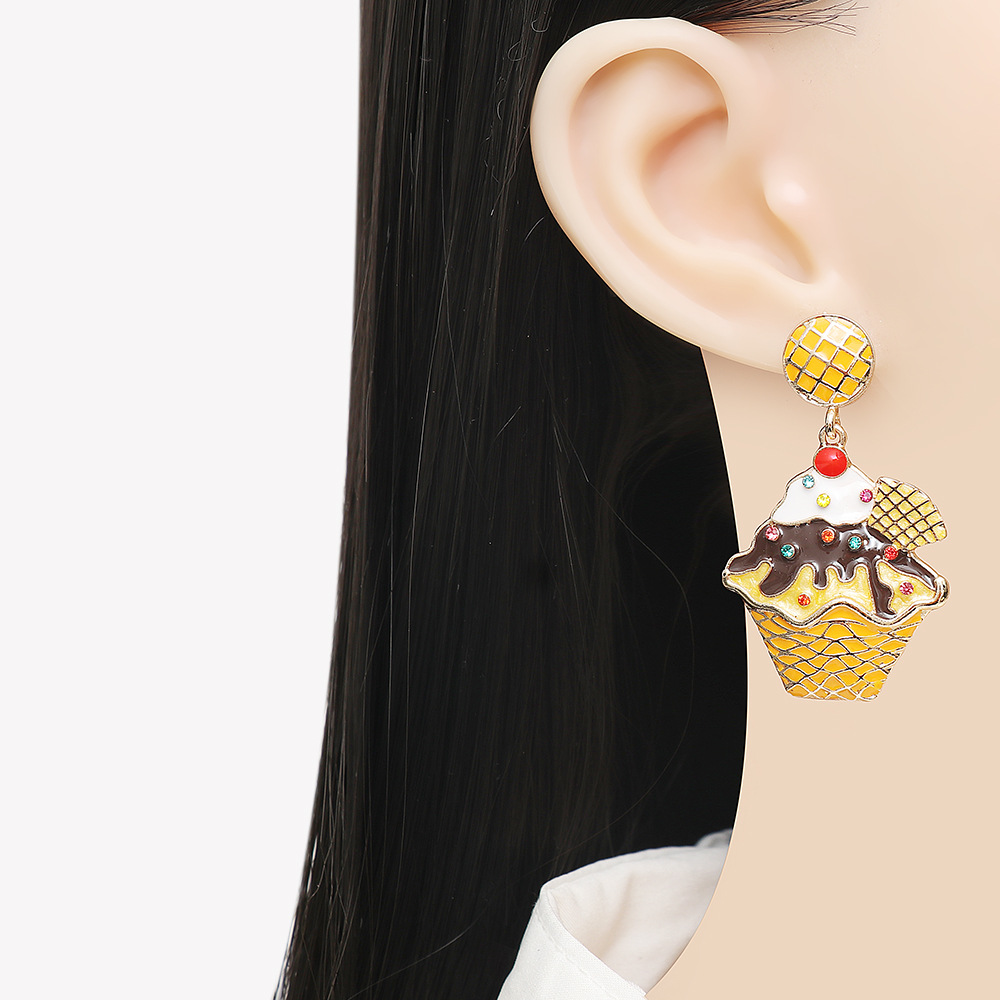 Sweet Ice Cream Alloy Rhinestone Ear Studs 1 Pair display picture 2