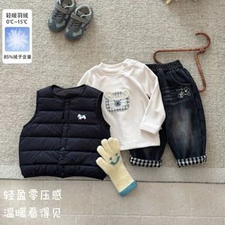 韩系卡通男童羽绒马甲秋冬新款婴幼儿轻便圆领无袖坎肩男宝宝上衣