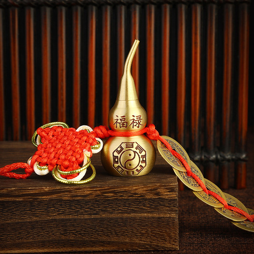 Copper gourd Five Emperors Coin wholesale Chinese Knot Five Emperors Coin gourd car pendant car hanging pendant tourist attraction street stall
